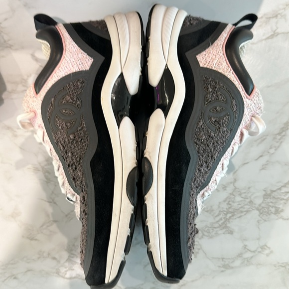 CHANEL pink and grey tweed sneakers size 37.5 - Picture 8 of 12